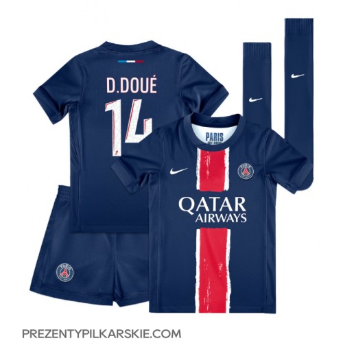 Stroje piłkarskie Paris Saint-Germain Desire Doue #14 Koszulka Podstawowej dla dzieci 2024-25 Krótki Rękaw (+ szorty)